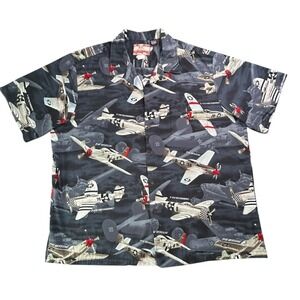 RJC Hawaiian Vintage Old Military Planes Button Up Shirt Mens Size 2XL Blue S/S